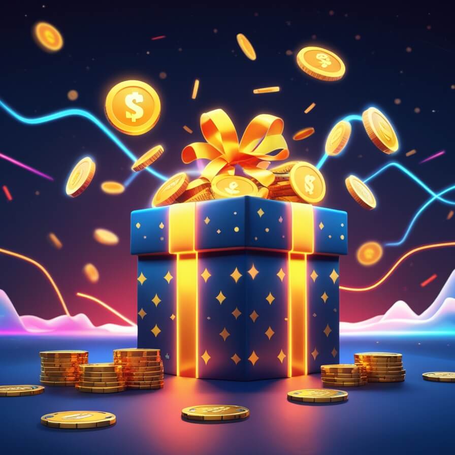hotloot promotions for Finland players Gift box of gold chips on a Nordic background hotloot bonuses and promotions